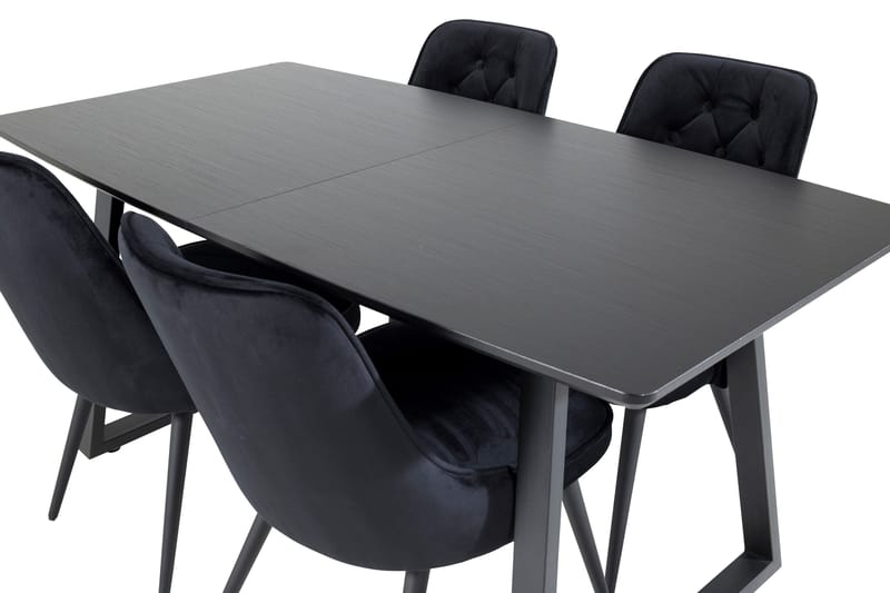 Spisegruppe Venture Home Inca spisegruppe udtrækkelig 160 cm rektangulær med 4 Velvet Deluxe-stole Sort - Møbler - Borde - Spisebordssæt