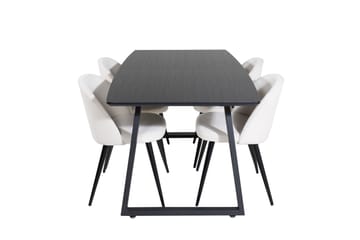 Spisegruppe Venture Home Inca spisegruppe udtrækkelig 160 cm rektangulær med 4 Velvet-stole Beige/Sort2