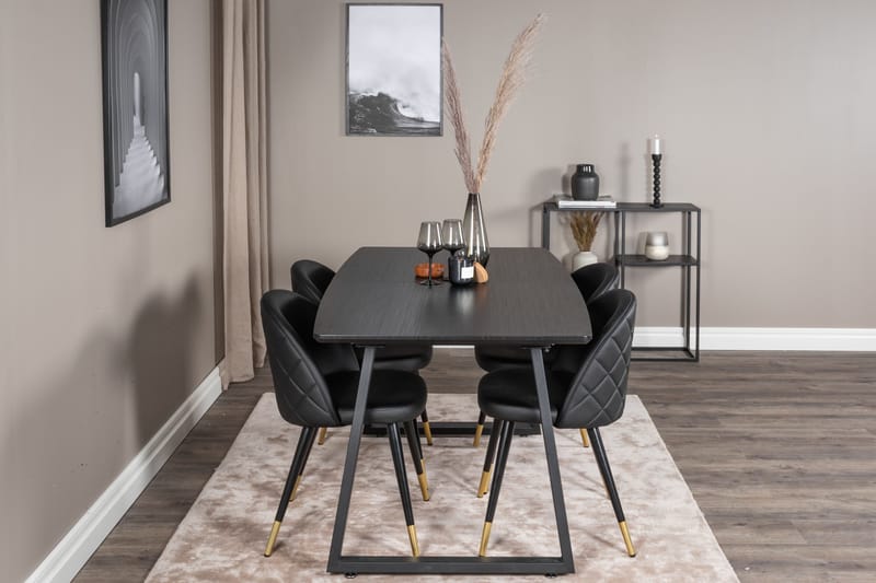 Spisegruppe Venture Home Inca spisegruppe udtrækkelig 160 cm rektangulær med 4 Velvet-stole Sort - Møbler - Borde - Spisebordssæt