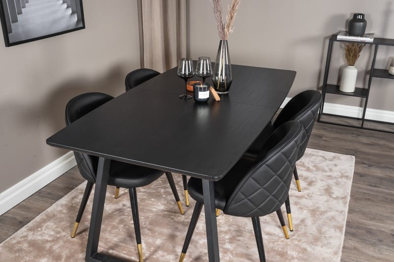 Spisegruppe Venture Home Inca spisegruppe udtrækkelig 160 cm rektangulær med 4 Velvet-stole Sort - Møbler - Borde - Spisebordssæt
