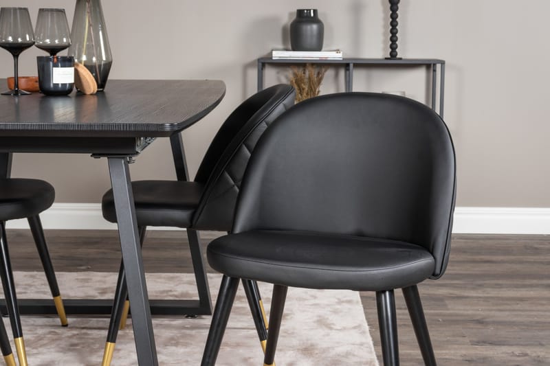 Spisegruppe Venture Home Inca spisegruppe udtrækkelig 160 cm rektangulær med 4 Velvet-stole Sort - Møbler - Borde - Spisebordssæt
