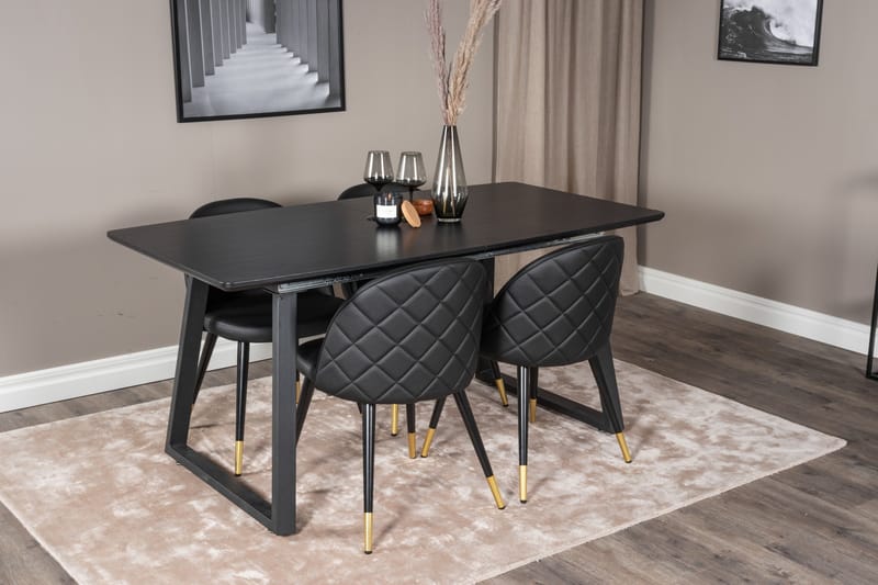 Spisegruppe Venture Home Inca spisegruppe udtrækkelig 160 cm rektangulær med 4 Velvet-stole Sort - Møbler - Borde - Spisebordssæt