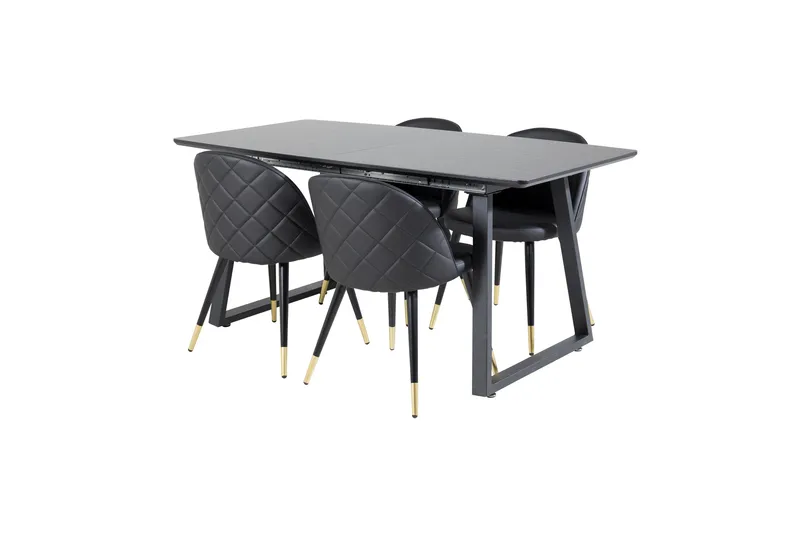 Spisegruppe Venture Home Inca spisegruppe udtrækkelig 160 cm rektangulær med 4 Velvet-stole Sort - Møbler - Borde - Spisebordssæt