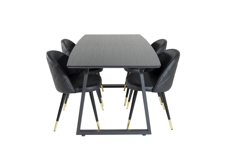 Spisegruppe Venture Home Inca spisegruppe udtrækkelig 160 cm rektangulær med 4 Velvet-stole Sort, undefined