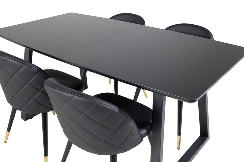 Spisegruppe Venture Home Inca spisegruppe udtrækkelig 160 cm rektangulær med 4 Velvet-stole Sort - Møbler - Borde - Spisebordssæt