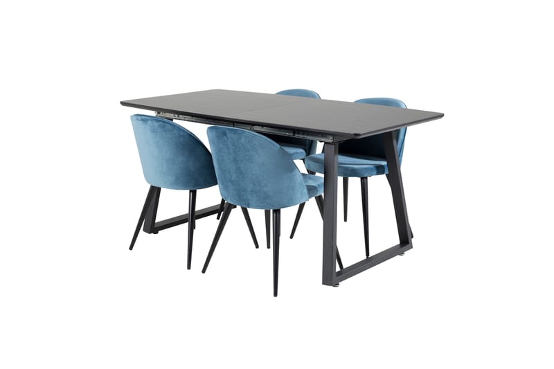 Spisegruppe Venture Home Inca spisegruppe udtrækkelig 160 cm rektangulær med 4 Velvet-stole Sort/Blå - Møbler - Borde - Spisebordssæt