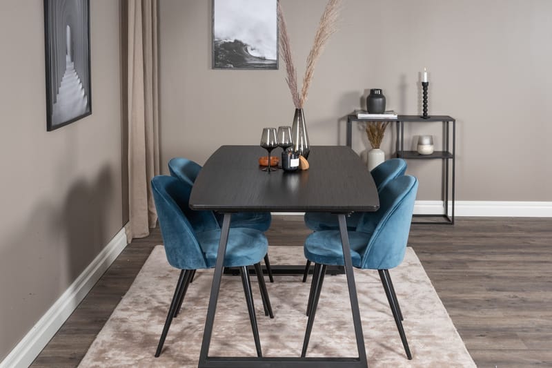 Spisegruppe Venture Home Inca spisegruppe udtrækkelig 160 cm rektangulær med 4 Velvet-stole Sort/Blå - Møbler - Borde - Spisebordssæt