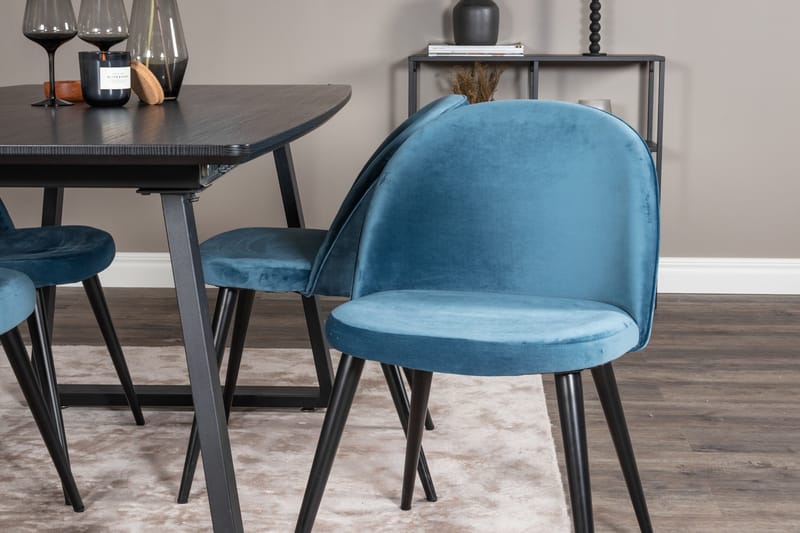 Spisegruppe Venture Home Inca spisegruppe udtrækkelig 160 cm rektangulær med 4 Velvet-stole Sort/Blå - Møbler - Borde - Spisebordssæt
