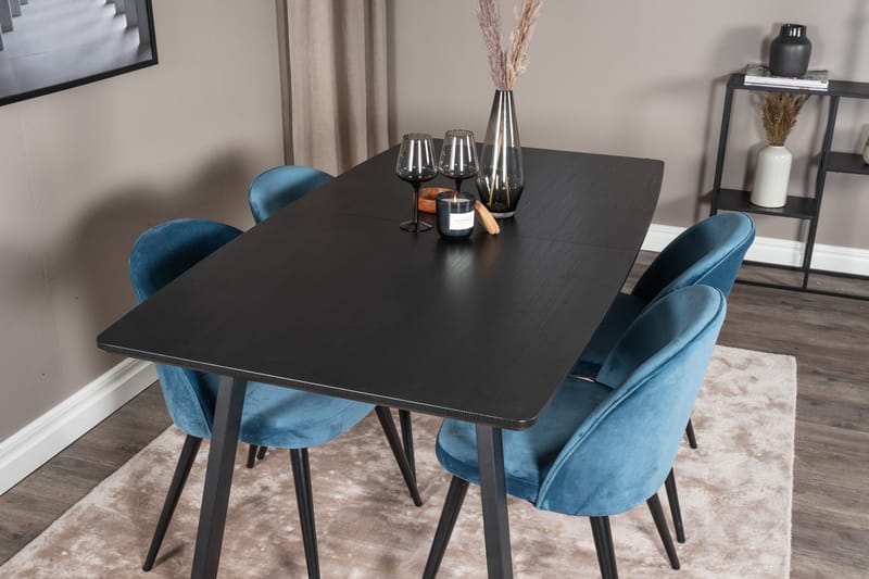 Spisegruppe Venture Home Inca spisegruppe udtrækkelig 160 cm rektangulær med 4 Velvet-stole Sort/Blå - Møbler - Borde - Spisebordssæt