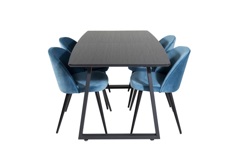 Spisegruppe Venture Home Inca spisegruppe udtrækkelig 160 cm rektangulær med 4 Velvet-stole Sort/Blå, undefined