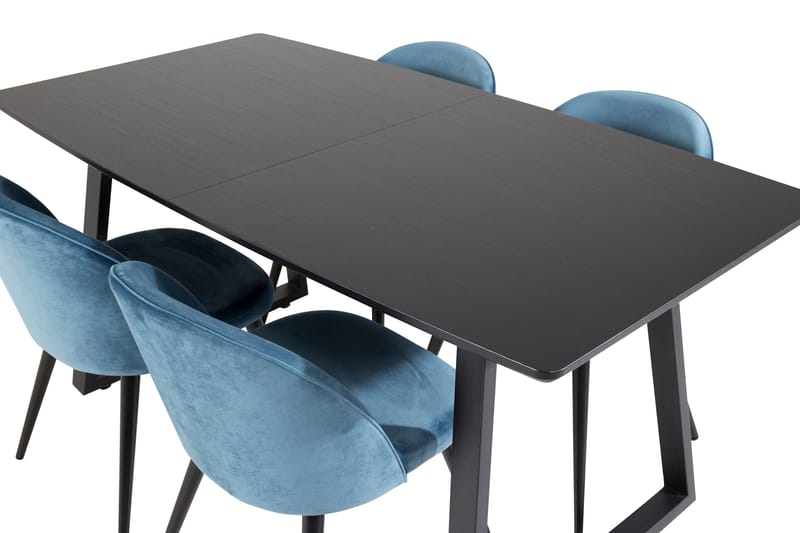 Spisegruppe Venture Home Inca spisegruppe udtrækkelig 160 cm rektangulær med 4 Velvet-stole Sort/Blå - Møbler - Borde - Spisebordssæt