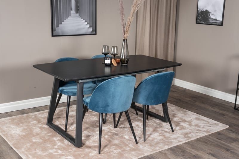 Spisegruppe Venture Home Inca spisegruppe udtrækkelig 160 cm rektangulær med 4 Velvet-stole Sort/Blå - Møbler - Borde - Spisebordssæt