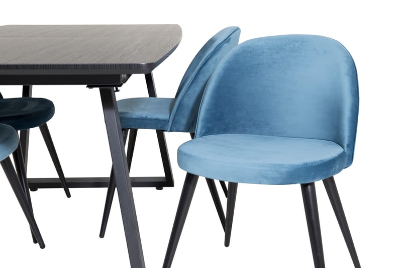Spisegruppe Venture Home Inca spisegruppe udtrækkelig 160 cm rektangulær med 4 Velvet-stole Sort/Blå - Møbler - Borde - Spisebordssæt