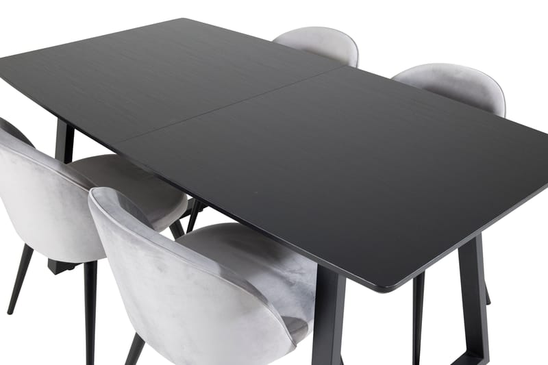 Spisegruppe Venture Home Inca spisegruppe udtrækkelig 160 cm rektangulær med 4 Velvet-stole Sort/Lysegrå - Møbler - Borde - Spisebordssæt