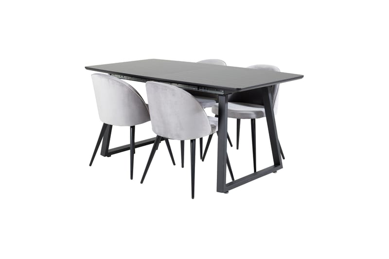 Spisegruppe Venture Home Inca spisegruppe udtrækkelig 160 cm rektangulær med 4 Velvet-stole Sort/Lysegrå - Møbler - Borde - Spisebordssæt