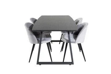 Spisegruppe Venture Home Inca spisegruppe udtrækkelig 160 cm rektangulær med 4 Velvet-stole Sort/Lysegrå