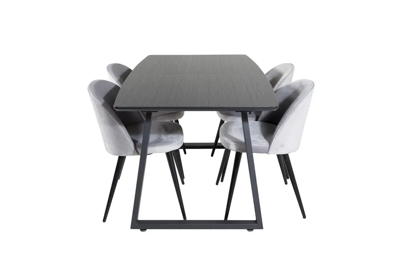 Spisegruppe Venture Home Inca spisegruppe udtrækkelig 160 cm rektangulær med 4 Velvet-stole Sort/Lysegrå, undefined