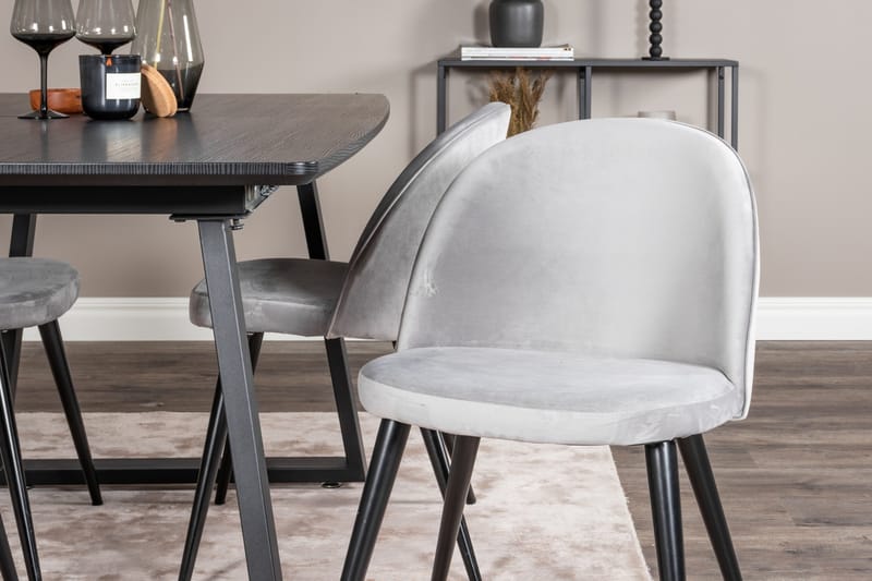 Spisegruppe Venture Home Inca spisegruppe udtrækkelig 160 cm rektangulær med 4 Velvet-stole Sort/Lysegrå - Møbler - Borde - Spisebordssæt