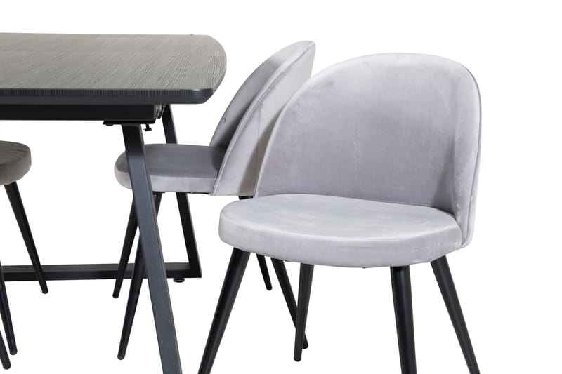 Spisegruppe Venture Home Inca spisegruppe udtrækkelig 160 cm rektangulær med 4 Velvet-stole Sort/Lysegrå - Møbler - Borde - Spisebordssæt