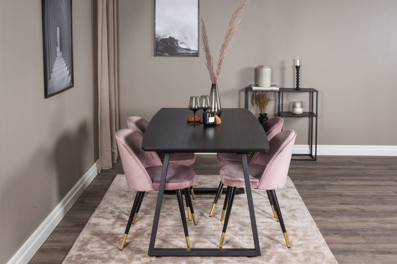 Spisegruppe Venture Home Inca spisegruppe udtrækkelig 160 cm rektangulær med 4 Velvet-stole Sort/Pink - Møbler - Borde - Spisebordssæt