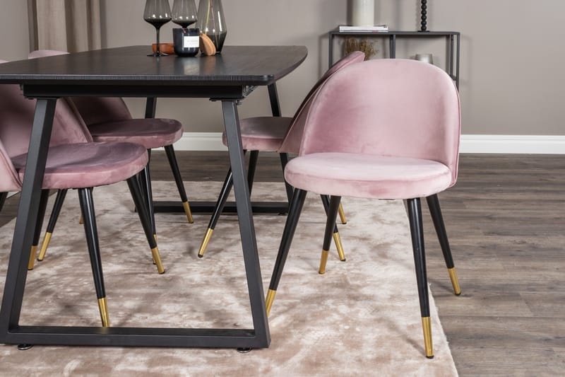 Spisegruppe Venture Home Inca spisegruppe udtrækkelig 160 cm rektangulær med 4 Velvet-stole Sort/Pink - Møbler - Borde - Spisebordssæt