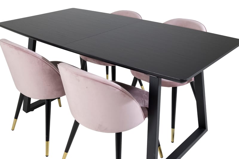 Spisegruppe Venture Home Inca spisegruppe udtrækkelig 160 cm rektangulær med 4 Velvet-stole Sort/Pink - Møbler - Borde - Spisebordssæt