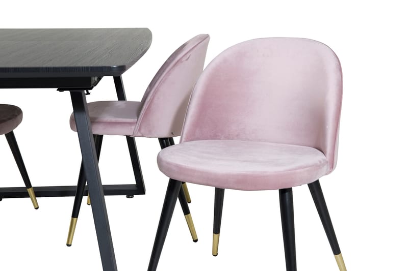Spisegruppe Venture Home Inca spisegruppe udtrækkelig 160 cm rektangulær med 4 Velvet-stole Sort/Pink - Møbler - Borde - Spisebordssæt