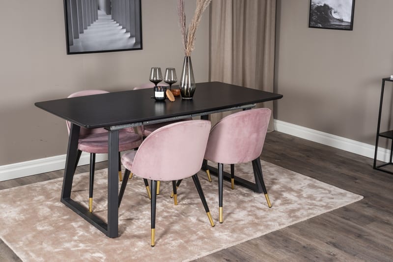 Spisegruppe Venture Home Inca spisegruppe udtrækkelig 160 cm rektangulær med 4 Velvet-stole Sort/Pink - Møbler - Borde - Spisebordssæt