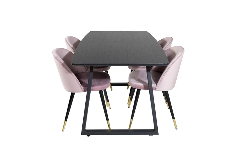 Spisegruppe Venture Home Inca spisegruppe udtrækkelig 160 cm rektangulær med 4 Velvet-stole Sort/Pink, undefined