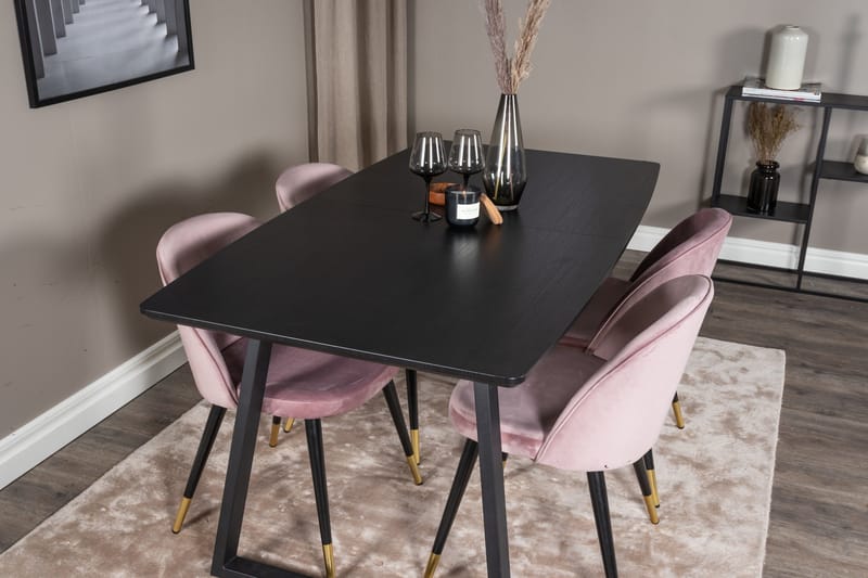Spisegruppe Venture Home Inca spisegruppe udtrækkelig 160 cm rektangulær med 4 Velvet-stole Sort/Pink - Møbler - Borde - Spisebordssæt