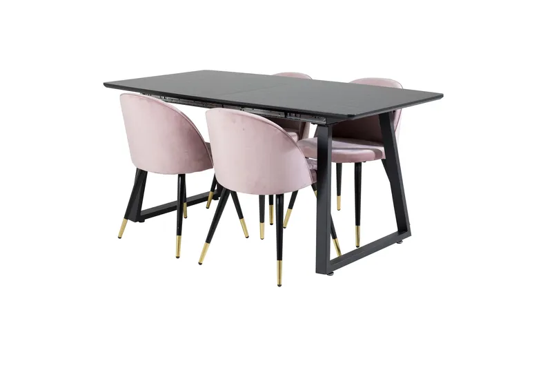Spisegruppe Venture Home Inca spisegruppe udtrækkelig 160 cm rektangulær med 4 Velvet-stole Sort/Pink - Møbler - Borde - Spisebordssæt