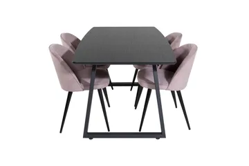 Spisegruppe Venture Home Inca spisegruppe udtrækkelig 160 cm rektangulær med 4 Velvet-stole Sort/pink2