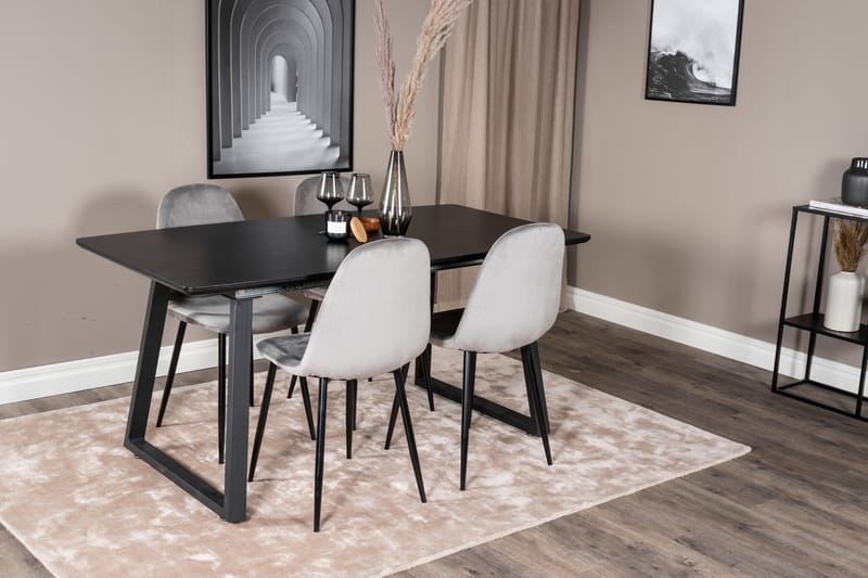 Spisegruppe Venture Home Inca spisegruppe udtrækkelig 160 cm rektangulær med 4 Polar-stole Sort/Lysegrå - Møbler - Borde - Spisebordssæt