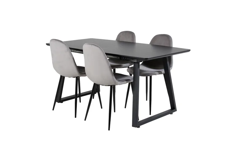 Spisegruppe Venture Home Inca spisegruppe udtrækkelig 160 cm rektangulær med 4 Polar-stole Sort/Lysegrå - Møbler - Borde - Spisebordssæt