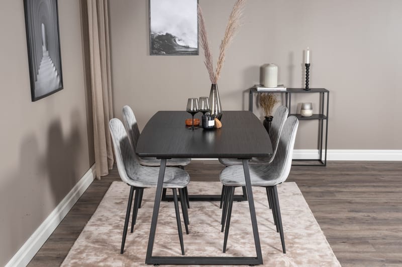 Spisegruppe Venture Home Inca spisegruppe udtrækkelig 160 cm rektangulær med 4 Polar-stole Sort/Grå - Møbler - Borde - Spisebordssæt