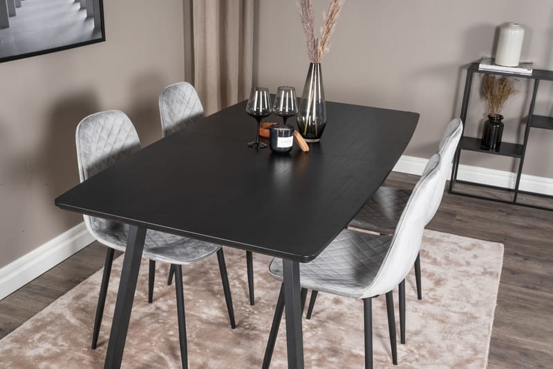Spisegruppe Venture Home Inca spisegruppe udtrækkelig 160 cm rektangulær med 4 Polar-stole Sort/Grå - Møbler - Borde - Spisebordssæt