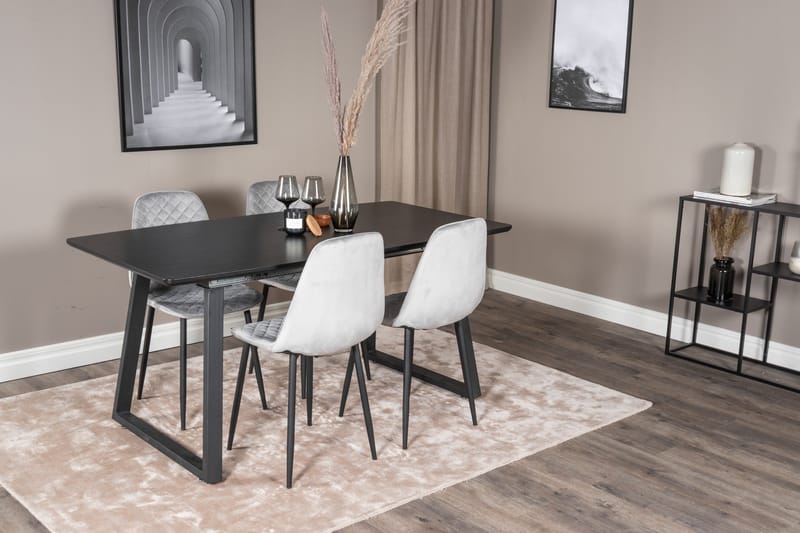 Spisegruppe Venture Home Inca spisegruppe udtrækkelig 160 cm rektangulær med 4 Polar-stole Sort/Grå - Møbler - Borde - Spisebordssæt