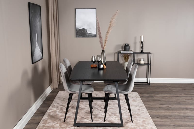 Spisegruppe Venture Home Inca spisegruppe udtrækkelig 160 cm rektangulær med 4 Polar-stole Sort/Lysegrå - Møbler - Borde - Spisebordssæt