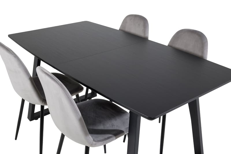 Spisegruppe Venture Home Inca spisegruppe udtrækkelig 160 cm rektangulær med 4 Polar-stole Sort/Lysegrå - Møbler - Borde - Spisebordssæt