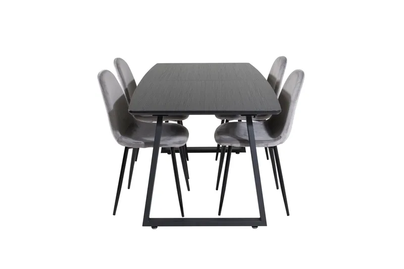 Spisegruppe Venture Home Inca spisegruppe udtrækkelig 160 cm rektangulær med 4 Polar-stole Sort/Lysegrå, undefined