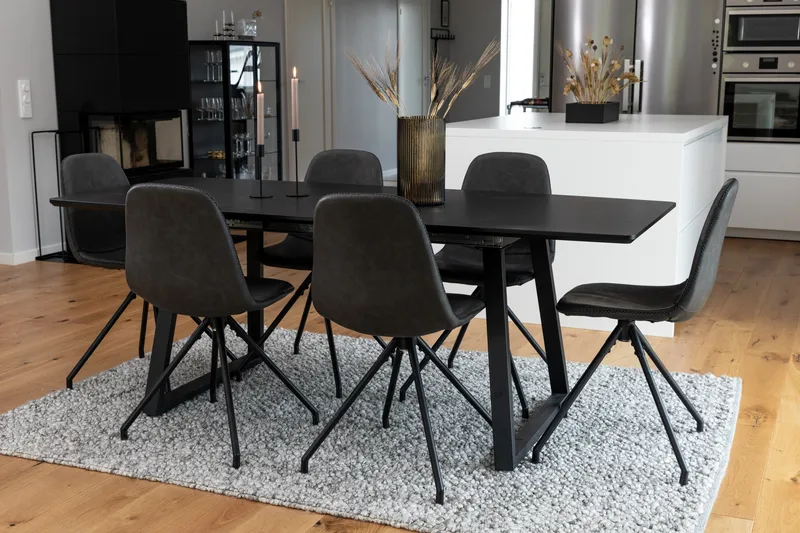 Spisegruppe Venture Home Inca spisegruppe udtrækkelig 160 cm rektangulær med 6 Polar-stole Sort - Møbler - Borde - Spisebordssæt