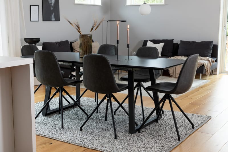 Spisegruppe Venture Home Inca spisegruppe udtrækkelig 160 cm rektangulær med 6 Polar-stole Sort - Møbler - Borde - Spisebordssæt