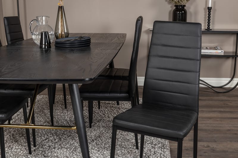 Spisegruppe Venture Home Irunea spisegruppe udtrækkelig 180-220 cm rektangulær med 6 Zovese-stole Sort/GULD - Møbler - Borde - Spisebordssæt