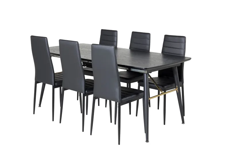 Spisegruppe Venture Home Irunea spisegruppe udtrækkelig 180-220 cm rektangulær med 6 Zovese-stole Sort/GULD, undefined
