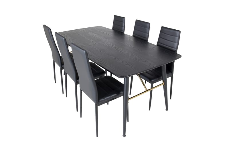 Spisegruppe Venture Home Irunea spisegruppe udtrækkelig 180-220 cm rektangulær med 6 Zovese-stole Sort/GULD - Møbler - Borde - Spisebordssæt