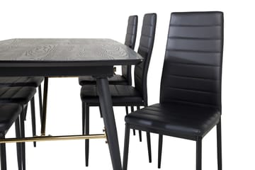 Spisegruppe Venture Home Irunea spisegruppe udtrækkelig 180-220 cm rektangulær med 6 Zovese-stole Sort/GULD - Møbler - Borde - Spisebordssæt