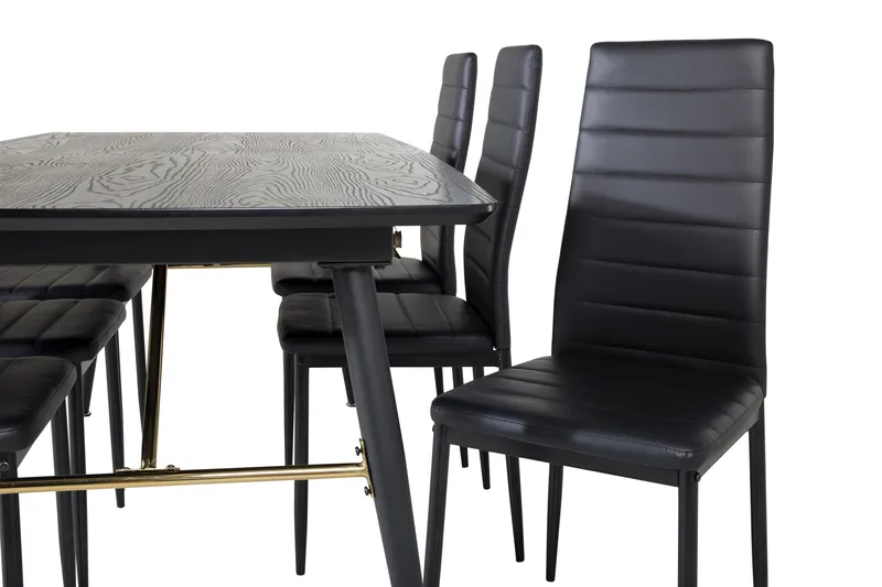 Spisegruppe Venture Home Irunea spisegruppe udtrækkelig 180-220 cm rektangulær med 6 Zovese-stole Sort/GULD - Møbler - Borde - Spisebordssæt