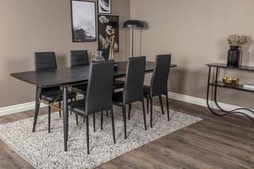 Spisegruppe Venture Home Irunea spisegruppe udtrækkelig 180-220 cm rektangulær med 6 Zovese-stole Sort/GULD - Møbler - Borde - Spisebordssæt