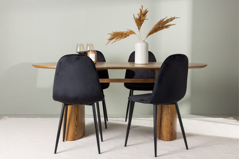 Spisegruppe Venture Home Isolde spisegruppe 180 cm oval med 4 Polar stole Sort/Natur - Møbler - Borde - Spisebordssæt