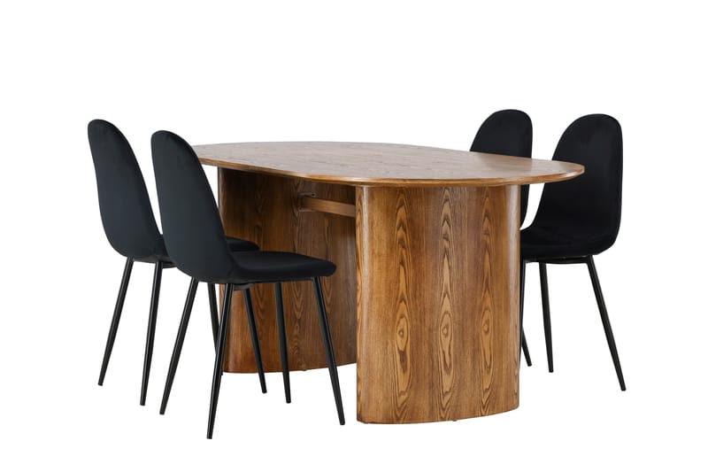 Spisegruppe Venture Home Isolde spisegruppe 180 cm oval med 4 Polar stole Sort/Natur - Møbler - Borde - Spisebordssæt